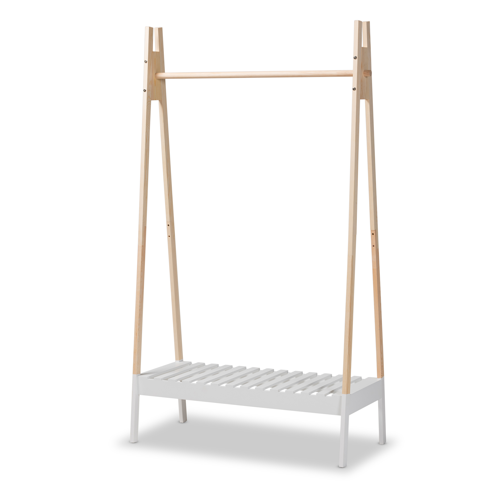 Baxton Studio Raylyn Modern and Contemporary Two-Tone White and Oak brown Finished Wood Freestanding Coat Hanger